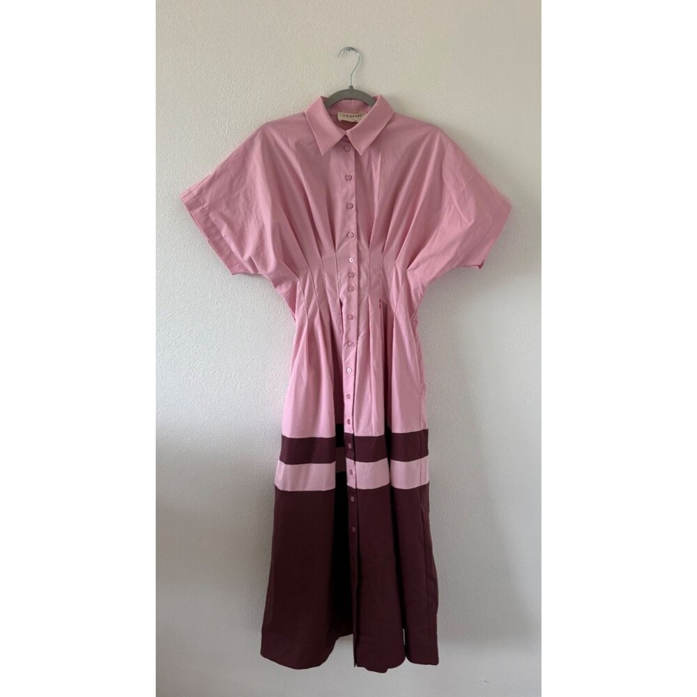 Anthropologie Pink and Burgundy Button-Front Colorblock Midi Dress